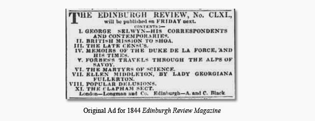 Original Ad for 1844 'Edinburgh Review Ad'