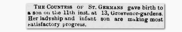 1890 Birth Notice for John Granville Eliot (Royal Cornwall Gazette)