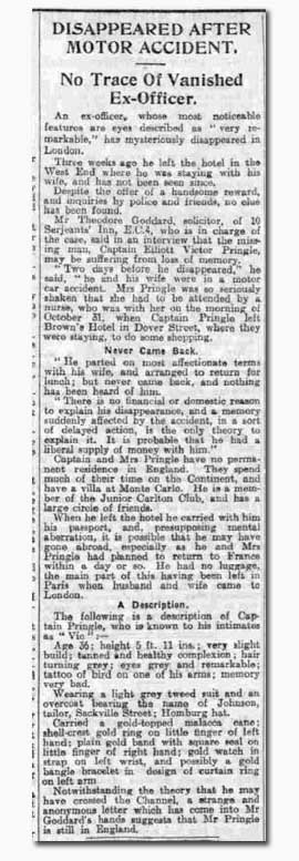 Eliot Victor Pringle Missing 'Dundee Courier' 24 Nov 1921