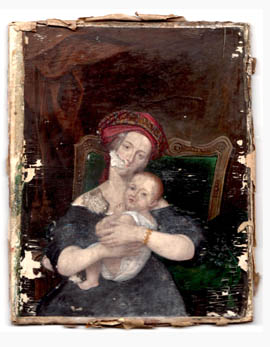 Georgiana Pringle (nee Ramsbottom) holding William Henry Wilbraham Pringle (Oil Miniature Portrait, 1836)