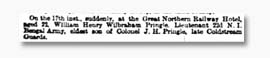WHW Pringle Death Notice 'The Times' 21 Dec 1858