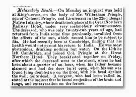 W.H. Wilbraham Pringle Death and Inquest Report in 'Norfolk Chronicle' 01 Jan 1859