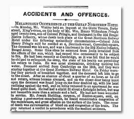 William Henry Wilbraham Pringle Death and Inquest Report in 'The Era' 28 Dec 1858