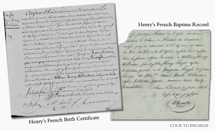 Click here to Enlarge WHW Pringle's Birth and Baptism Certificates