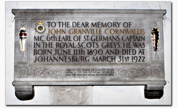 Memorial Plaque on Cornwallis House, St. Germans, Cornwall