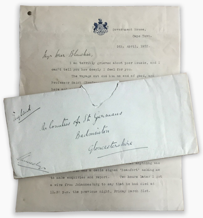 Orignal Letter and Cover, Government House, 1922 (Lord Herbert's Collection)