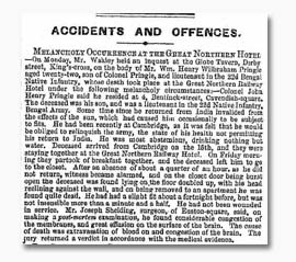 William Henry Wilbraham Pringle Death and Inquest Report in 'The Era' 28 Dec 1858